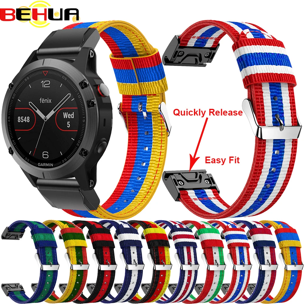 Ремешок нейлоновый для наручных часов Garmin Fenix 5 5X 5S 6S 6X 6 PRO быстросъемный легко