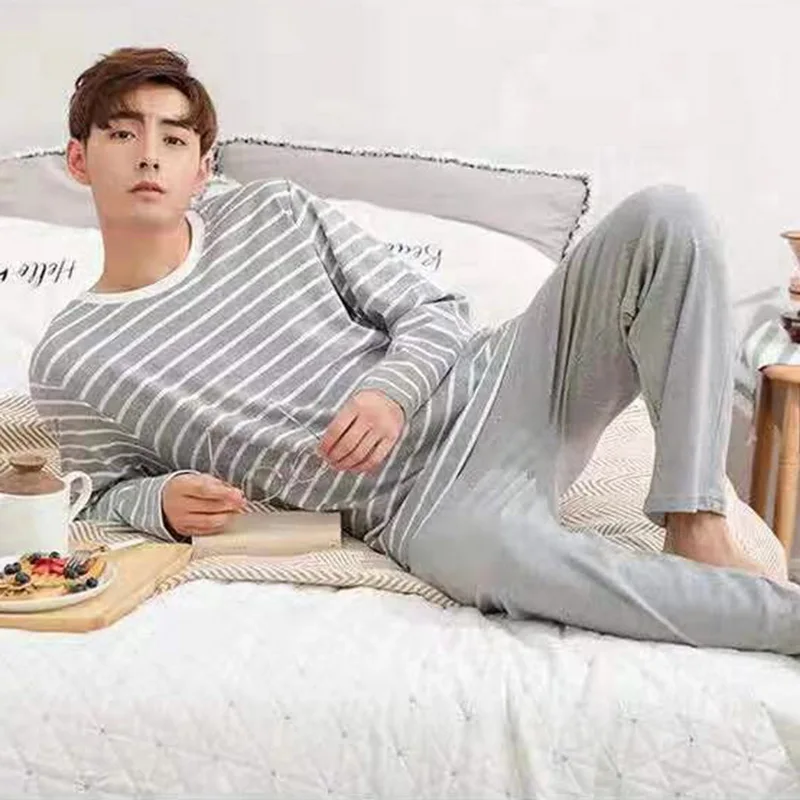 MJARTORIA мужские хлопковые пижамы полосатые с буквами Мультяшные пижамные