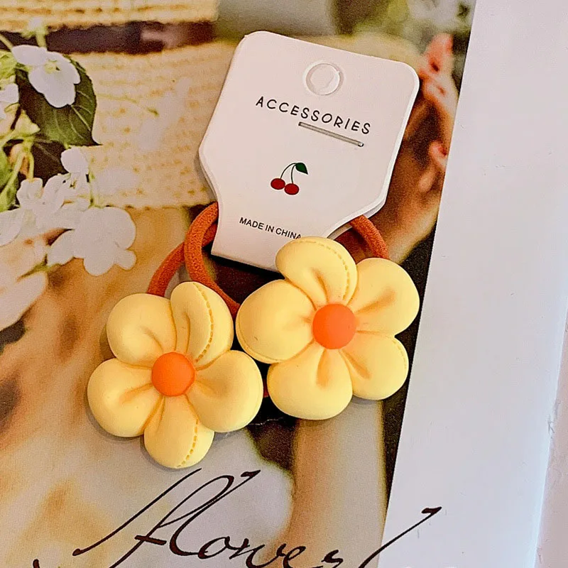 

2 Pcs Korea Baby Cute Flowers Elastic Hair Rope Bands Solid Color Girls Handmade Headband Kids Ties Rubber Bracelet Accessories
