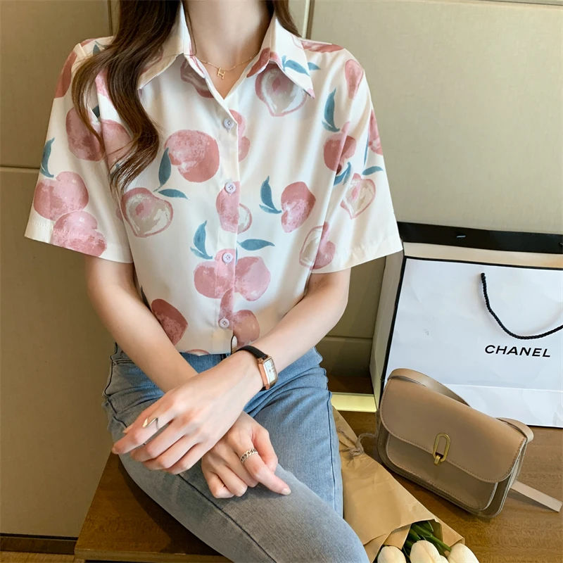 Блузка женская с коротким рукавом рубашка винтажным принтом шикарный Милый