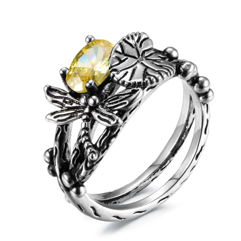 Bague Ringen АААА Циркон Милая Стрекоза 925 пробы серебряные ювелирные изделия кольца для женщин 7 цветов Рождество Хорошее ювелирное изделие подарки