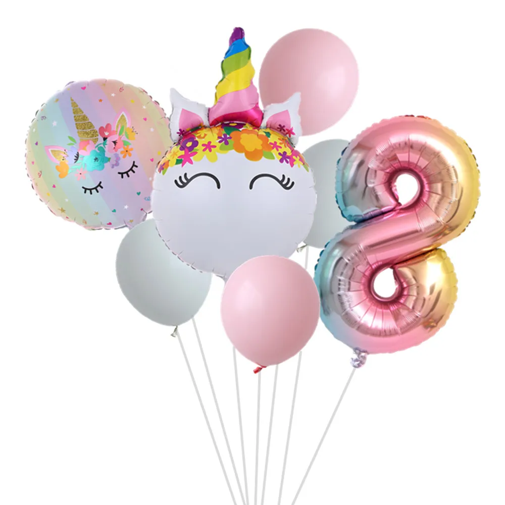 

7PCS Gradient Unicorn Balloon Set 32 Inch 1-9 Year Old Children's Birthday Party Wedding Anniversary Gift Decoration Balloon
