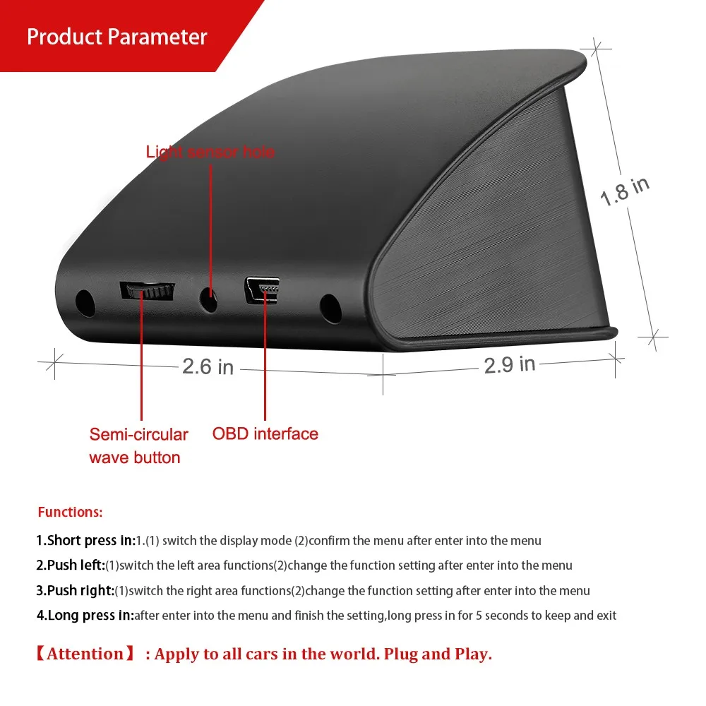 

OverSpeed Alarm Car HUD Head Up Display Smart Speedometer 1pc Black. New