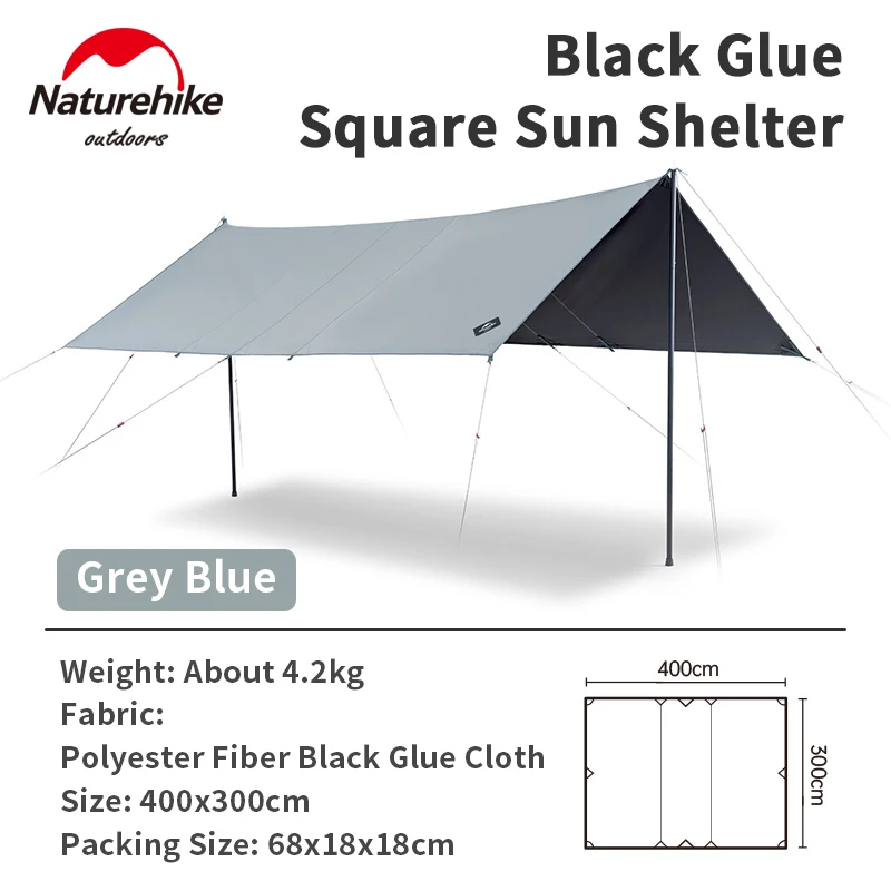 

Naturehike Открытый Кемпинг 6-8 человек солнцезащитный козырек 12 upupf500 все черное клеевое покрытие водонепроницаемый квадратный тент 400х300см
