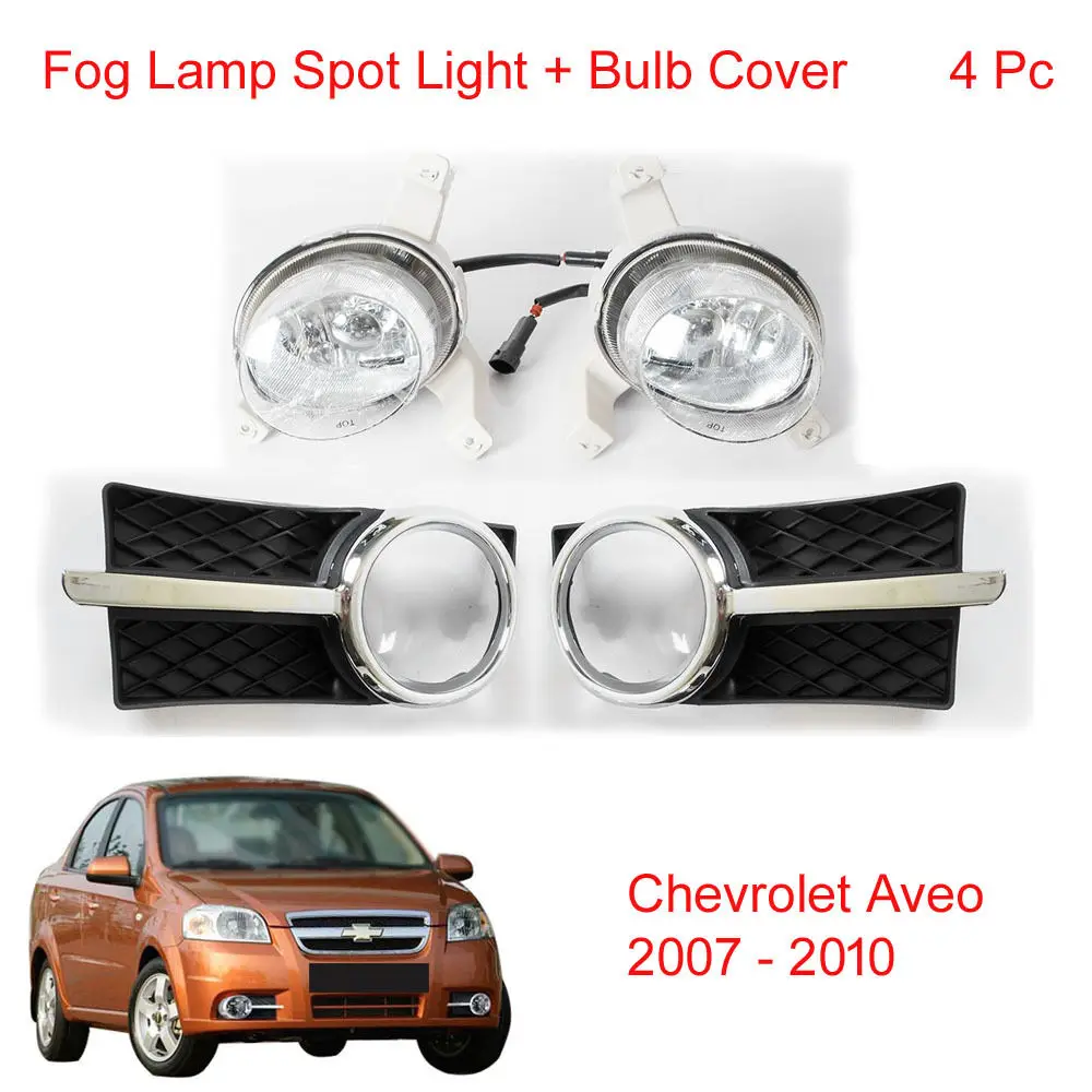 

JanDeNing Front Bumper Fog Lamp Spot Light + Bulb Chrome Cover For Chevrolet Aveo Sedan /PT G3 Wave/Lova 2007 - 2010