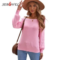 sebowel pink sexy off the shoulder plus size womens ribbed knitted sweater 2021 woman winter elegant long sleeve pullovers xxl