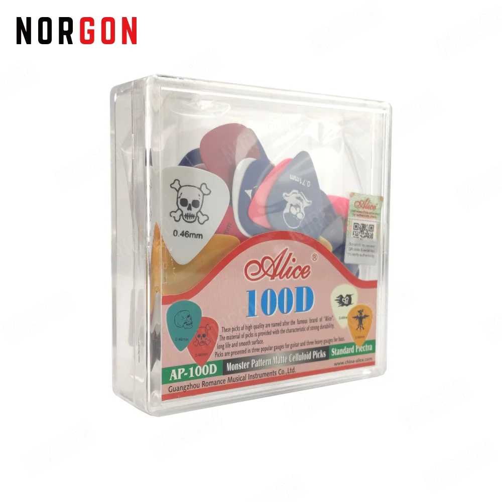 

100pcs Alice Celluloid Guitar Picks Matte Surface Monster Pattern Guitar Parts and Accessories Standard Plectra AP-100D