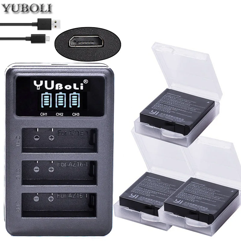 charger and 3battery Аккумулятор 1400 мАч для оригинальных аккумуляторов Xiaomi Yi II Xiami yi 4k plus+ светодиодный USB 3 слота зарядное устройство для экшн-камеры Xiaoyi Yi Lite - Цвет: charger and 3battery