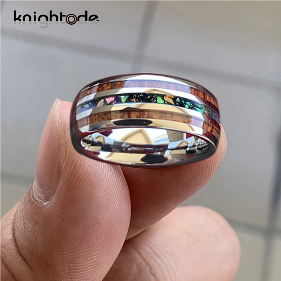 8 мм Черный карбид вольфрама обручальные кольца c огненным опалом/Гавайи КоА