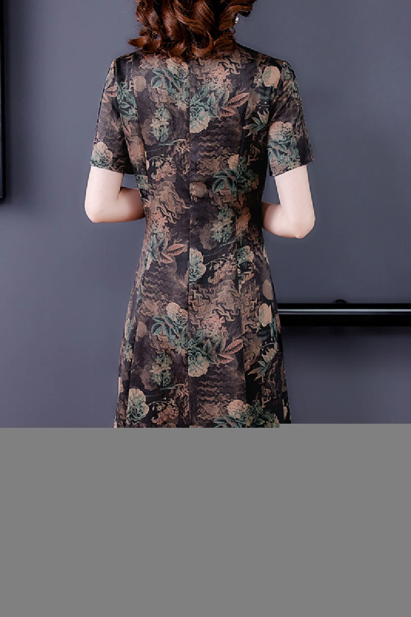

COIGARSAM 4XL Plus Size Print Women dress New Summer Dresses Green Blue 5371