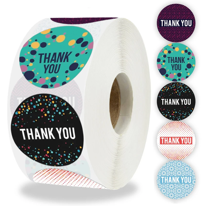 

thank you sticker Custom 500 pieces / roll round baking packaging crafts label grid wedding party gift decoration