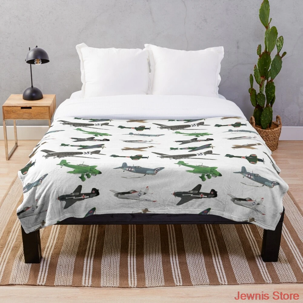 

Multiple WW2 Airplanes Blanket Warm Cozy Letter Throw Blanket Print on Demand Sherpa Blankets for Sofa Thin Quilt