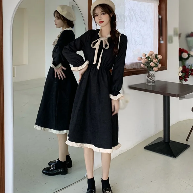 

ROPALIA Women Butterfly Sleeve Dress Korean Stand Collar High Waist Dresses
