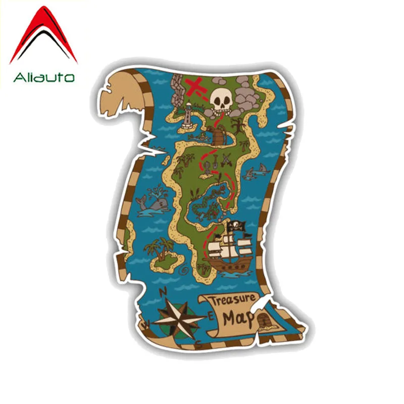 Aliauto Creative Motorcycle Car Sticker Funny Pirate Map of Treasure Island Accessories Sunscreen Reflective Decal PVC 15cm*11cm |