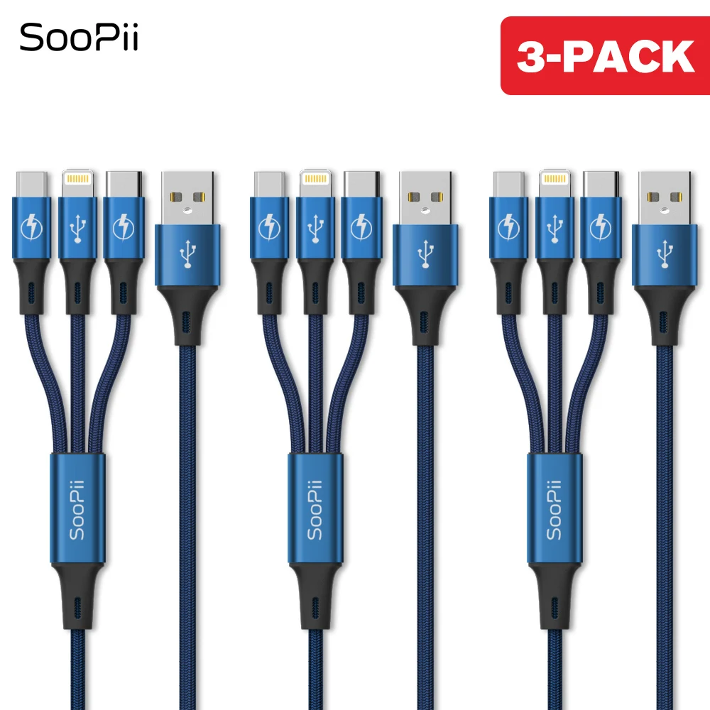 S07 Blue 3-pack SooPii 0,3 м/1,2 м 3 в 1 USB кабель для Iphone Micro USB кабель для устройств Android type-c 3A кабель для быстрой зарядки для samsung S9 - Тип штекера: S07 Blue 3-pack