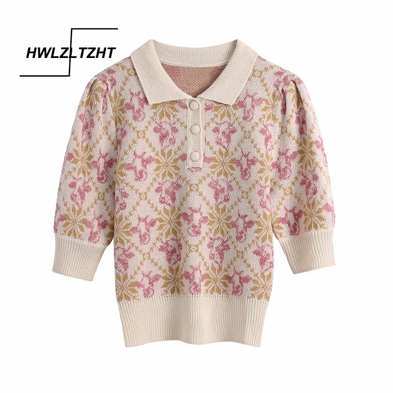 

Свитер HWLZLTZHT женский Жаккардовый трикотажный с милыми животными, пуловер с коротким рукавом 2021, женская модная уличная одежда, Мягкий Вязан...