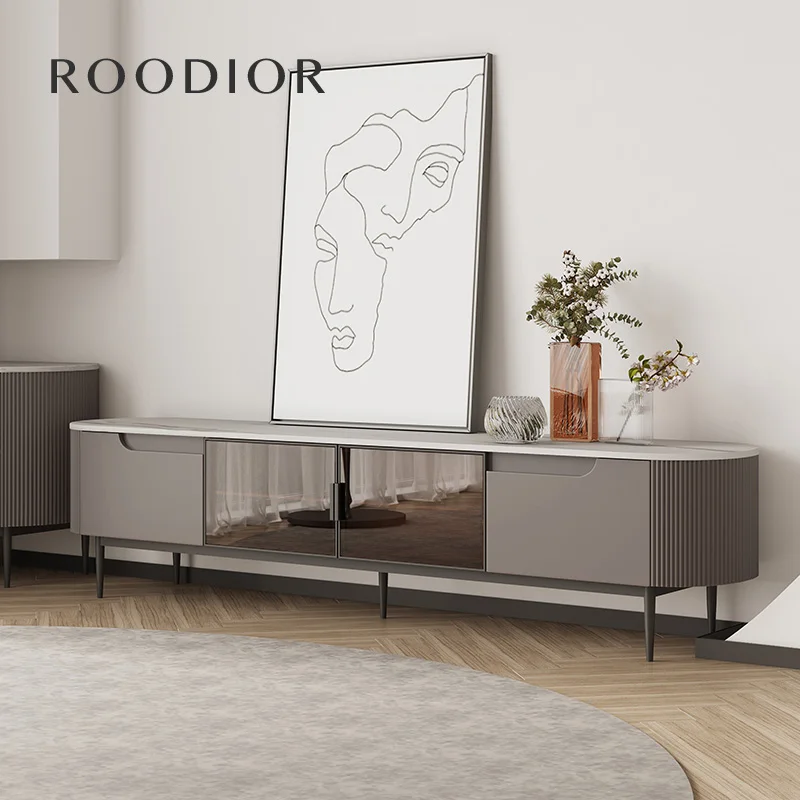 

Modern light luxury TV cabinet coffee table combination rock board minimalist style living room floor cabinet designer furniture
