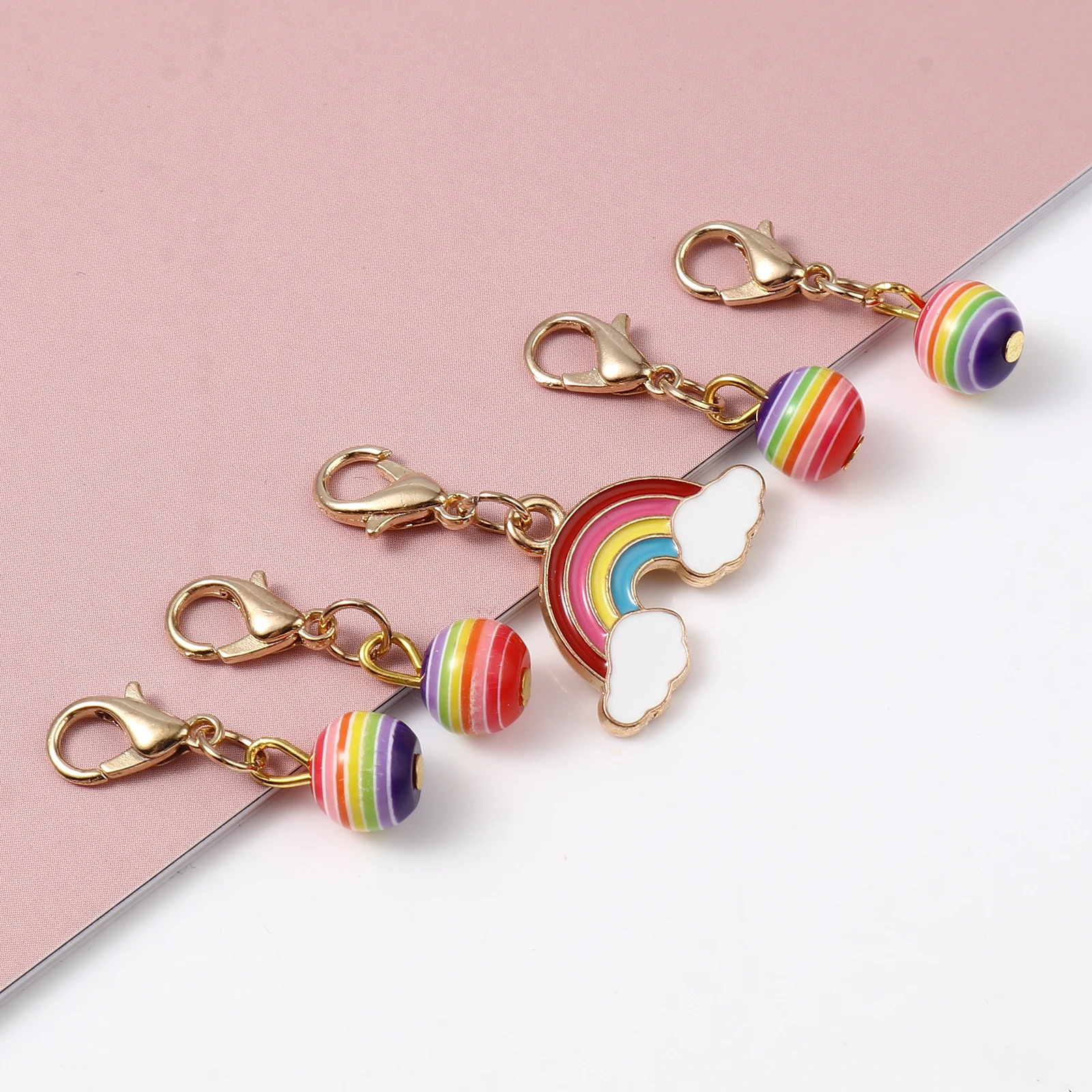 5pcs Enamel Rainbow Pendants Stitch Markers Colorful Weather Collection Metal Crochet Latch Knitting Tools For DIY Craft Kits images - 6