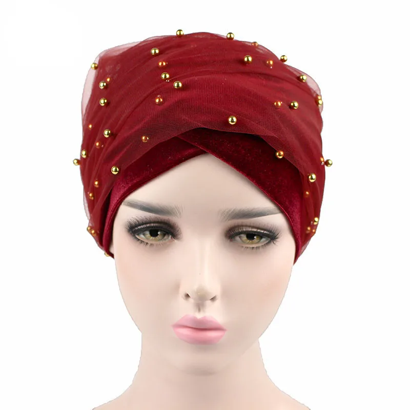 Женский бархатный длинный тюрбан повязка на голову сетчатый двухслойный Золотой