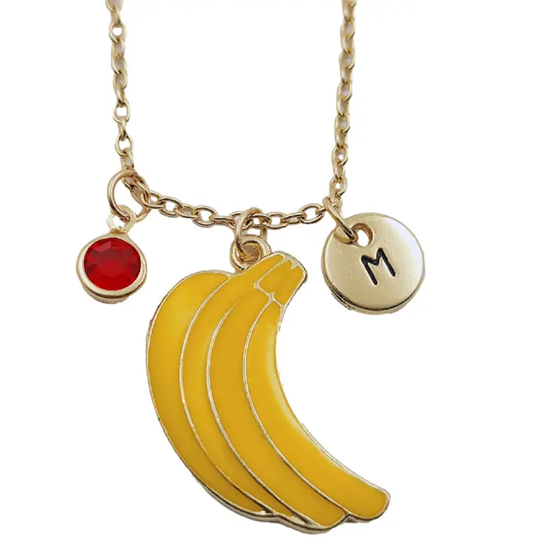 

New Banana Initial Letter Creative Birthstone Gold Necklace Fashion Jewelry Women Gifts Christmas Accessories Pendant