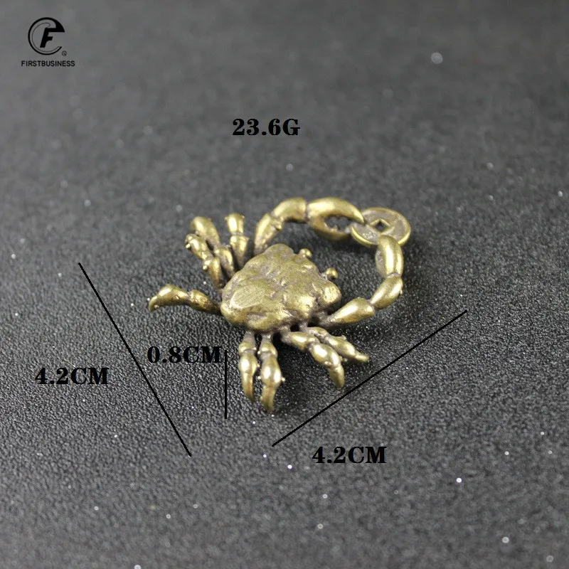 Латунный Краб Китайская античная монета маленькая статуя фэн-шуй Орна для мужчин