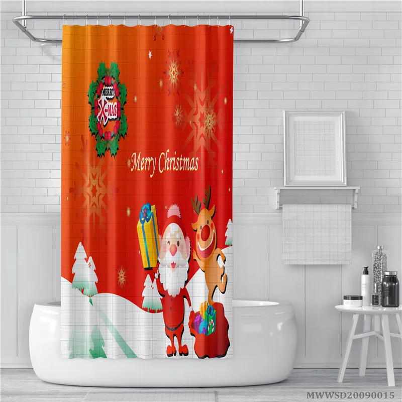 

Занавеска для душа с 3D рисунком Санта-Клауса, декоративная Водонепроницаемая занавеска для ванной комнаты с крючками, для детей и взрослых