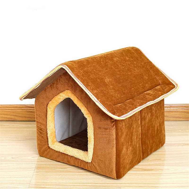 Съемная кровать для собак двойной домик домашних животных коричневый кошек и