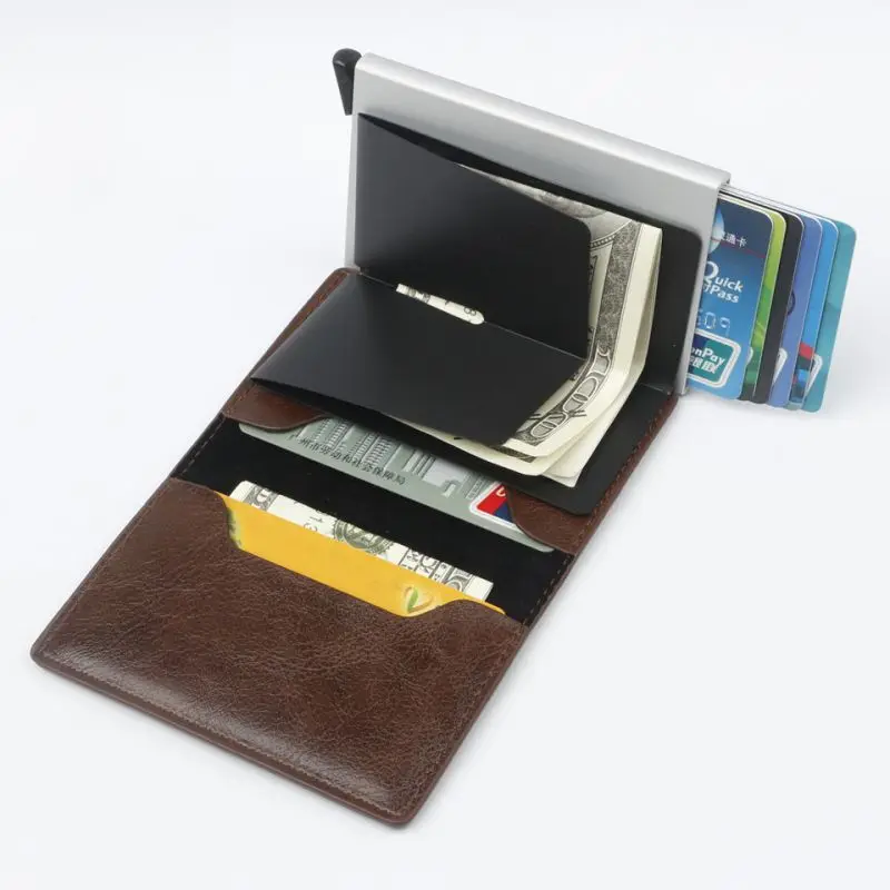 Держатель для кредитных карт для мужчин и женщин металлический RFID винтажный алюминиевый ящик искусственная кожа Crazy Horse модный кошелек для карт