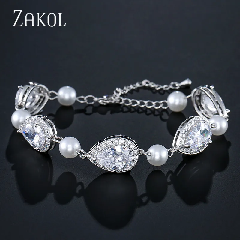 ZAKOL роскошный кубический цирконий и имитация жемчуга звено цепочки для