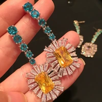 dazz luxury flower multicolor drop earrings fashion cubic zircon wedding engagement female party indian bride earring gifts 2019