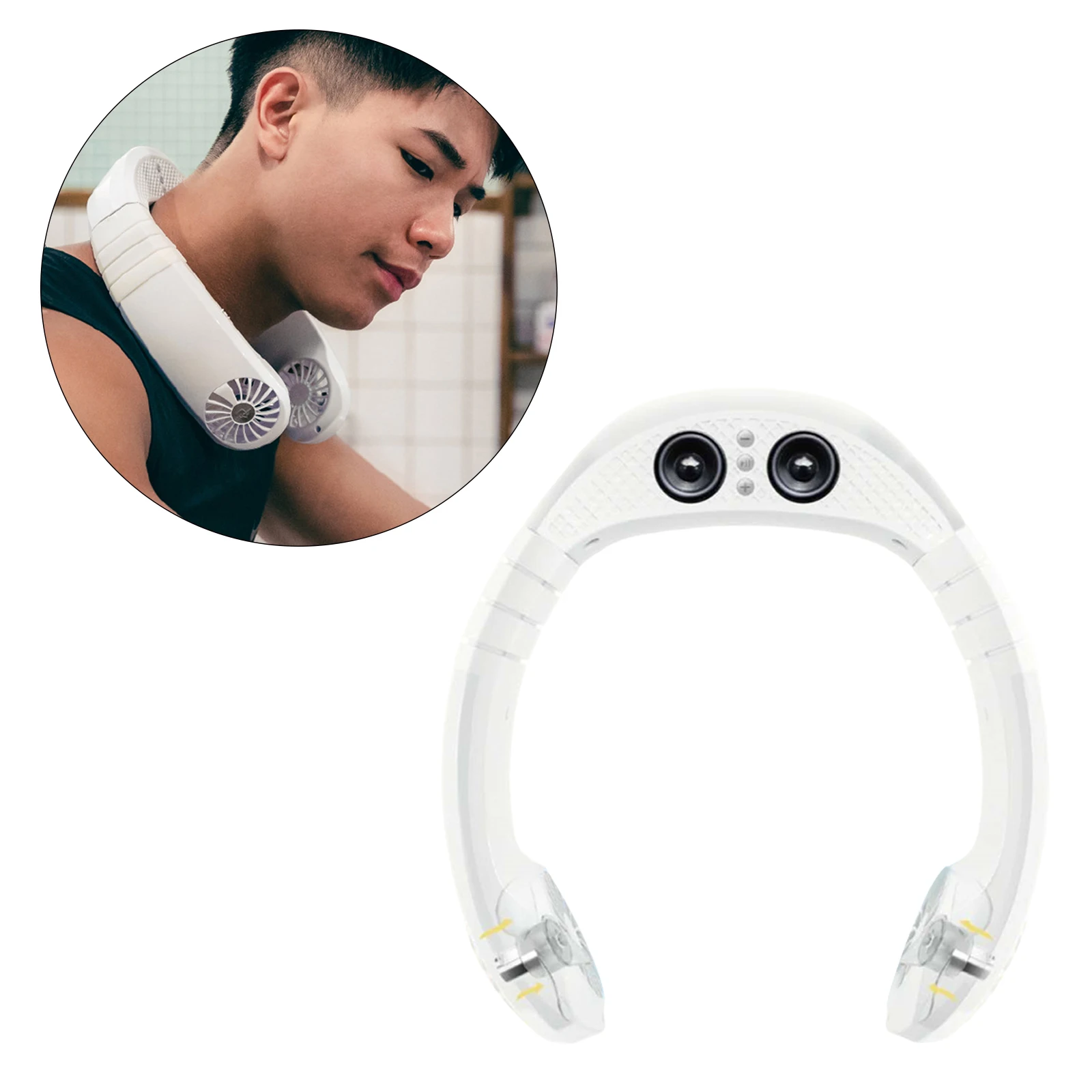 Портативный ленивый вентилятор для висячей шеи с беспроводным Bluetooth аудио, низким уровнем шума и динамиком, позволяющим использовать руки при беге на открытом воздухе.