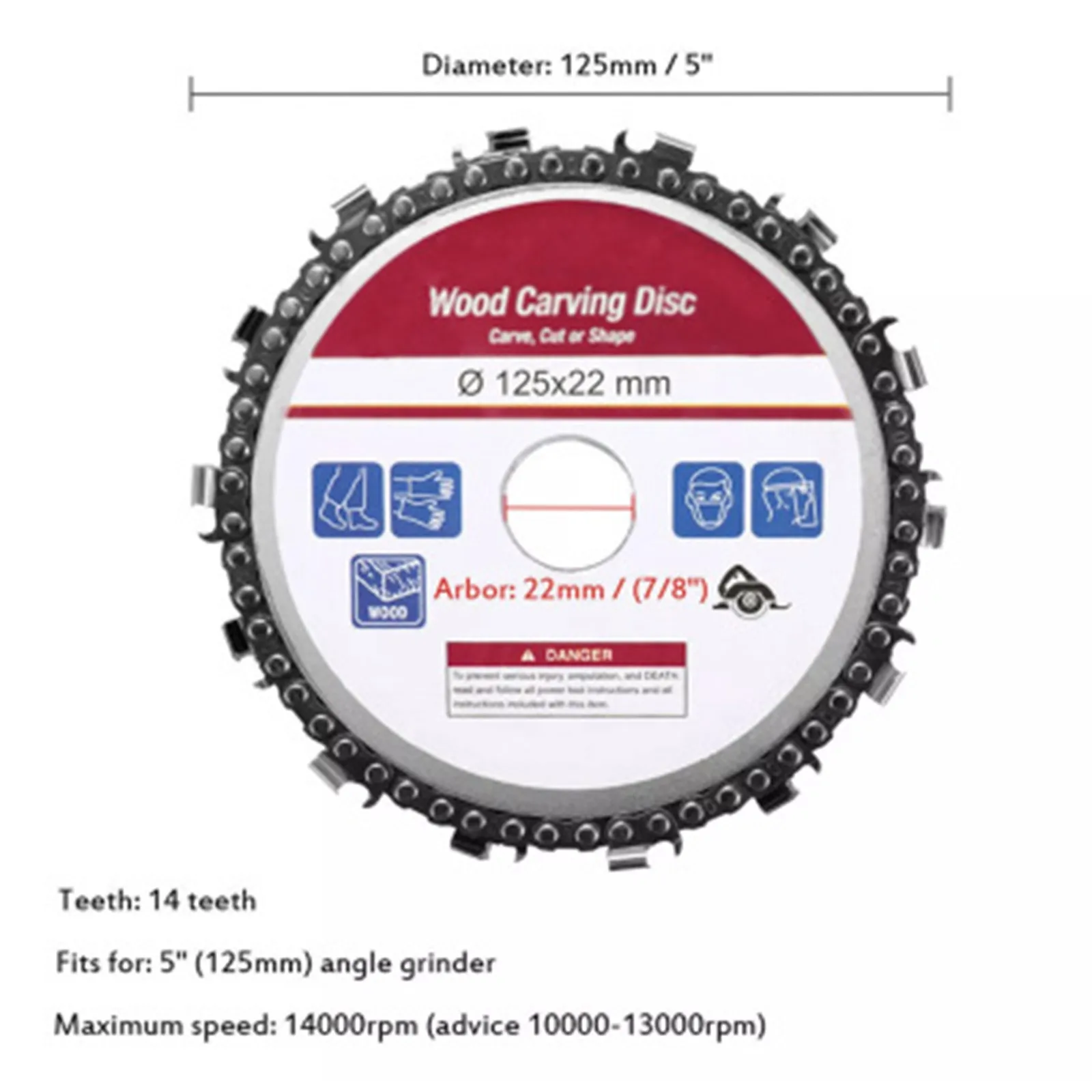 Диск для резьбы по дереву цепной диск 5 дюймов угловой шлифовальной машины 125 мм 14