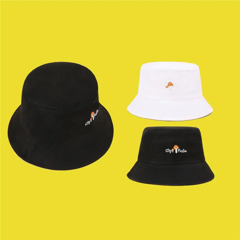 

Cotton Mushroom Embroidery Bucket Hat Fisherman Hat Outdoor Travel Hat Sun Cap Hats for Men and Women 33