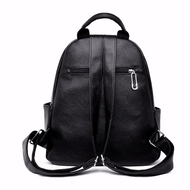 Женский черный кожаный рюкзак высокого качества Mochila женский элегантный дизайн