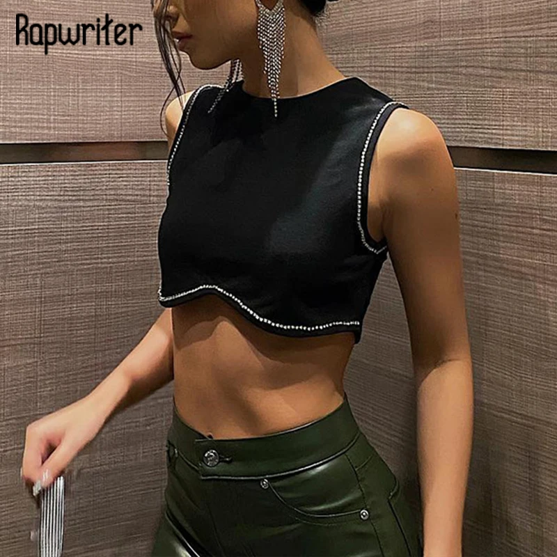 

Rapwriter y2k Grunge Black Crop Top Sexy Patched Sleeveless Mini Vest Harajuku Skinny Bustier Women Streetwear Korean Fashion