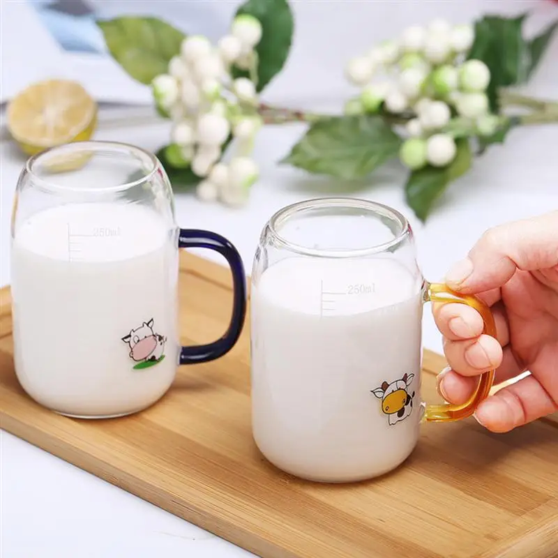 Heatproof Glass Cup Scale Cup Kids Milk Water Cup For Home School With Handle Children'S Breakfast Mug