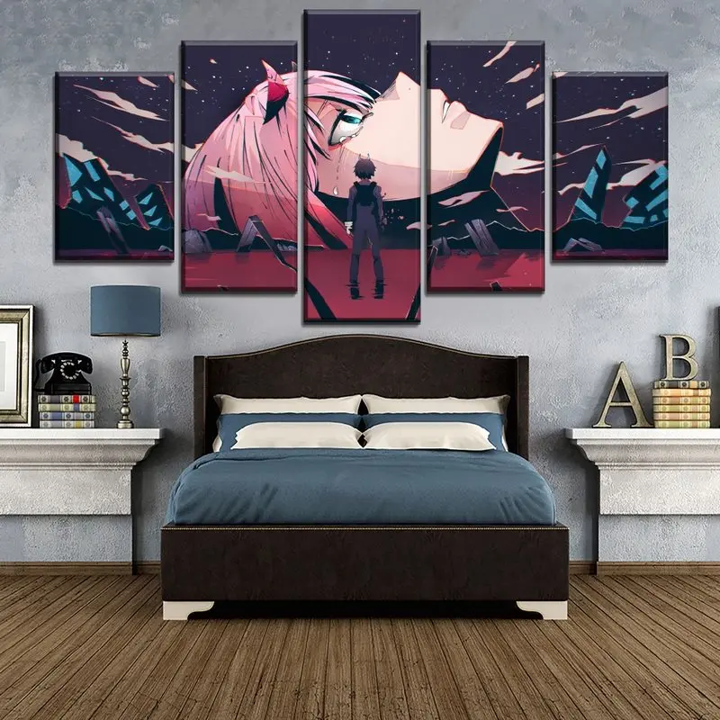 

Canvas Painting Wall Art 5 Piece DARLING in the FRANXX 02 Poster Anime Girl HD Picture Modern Home Decor