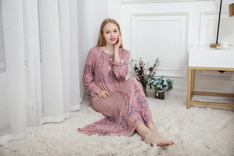 Женская Длинная свободная ночная рубашка из хлопка с длинными рукавами удобная