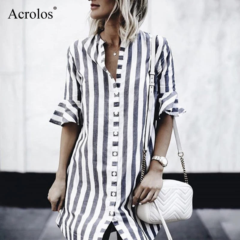 

2020 New Spring Summer Dress Women Fashion Casual Long sleeve Striped Shirt Dress Casual Loose Stripe Dresses Female Sundress
