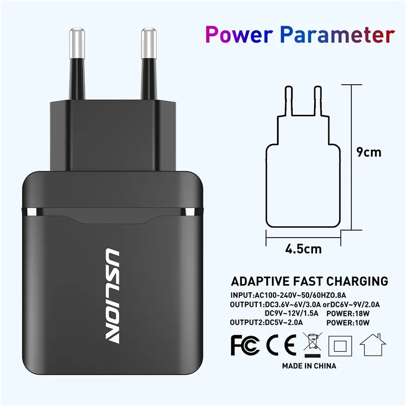 USLION 28W 3 0 двойное зарядное устройство USB QC Быстрая зарядка ЕС вилка адаптер