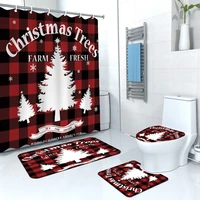 new christmas polyester shower curtain floor mat toilet seat toilet cover set
