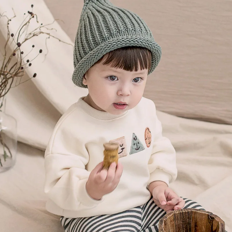 Свитер для мальчиков и девочек с милым смайликом зимний плюшевый свитер в