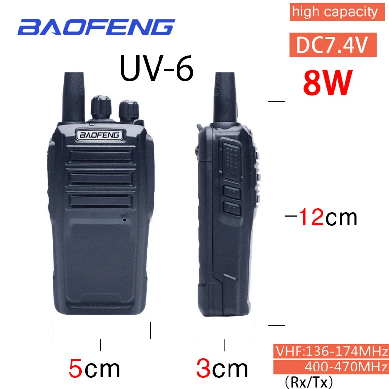 

Портативная рация Baofeng, двухсторонняя Любительская рация UV6 136-174 400-480 МГц, U/VHF, Двухдиапазонная, 8 Вт, 10 км, портативный трансивер, внутренняя с...