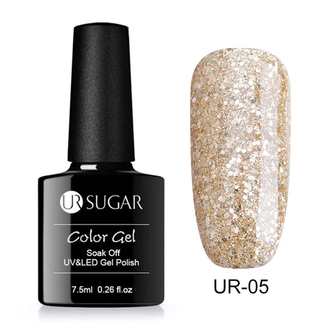 Silver Gold5 Ur Sugar 7,5 мл голографический лак для ногтей Блеск УФ-гель для ногтей Platinum лак мерцающий Маникюр замачивающийся лак для ногтей - Цвет: Silver Gold5