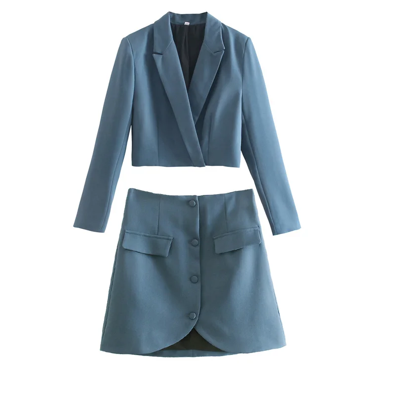 

Women Casual Skirts Suits 2-piece sets 2021 Solid Short Blazer Coats and Skirt Female Elegant Street OL Clothes