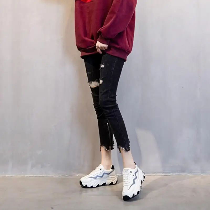 

RIZABINA Women Sneaker Real Leather Mixed Color Thick Bottom Women Shoes Fashion Cool Vacation Shoes Women Footwear Size 35-40