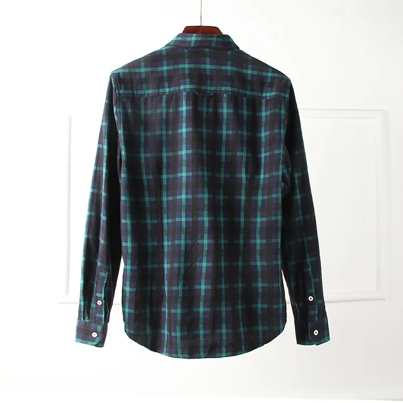 Зеленый черный классический мужской проверенный плед рубашки с длинными