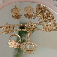 fashion stainless steel jewelry set necelace ring and earring crown with thick chain