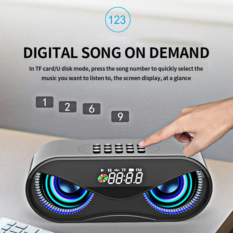 

M6 Cool Owl Design Bluetooth Speaker LED Flash Wireless Loudspeaker FM Radio Alarm Clock TF Card Support Select Songs By Number