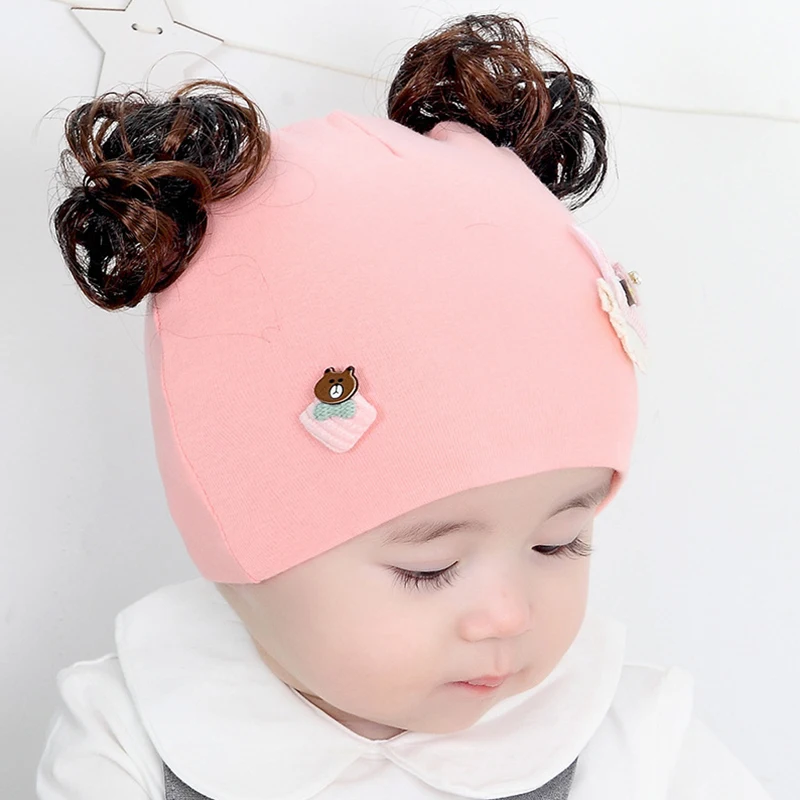 Детская шапка с искусственными волосами вязаная теплая хлопковая шапочка зимняя